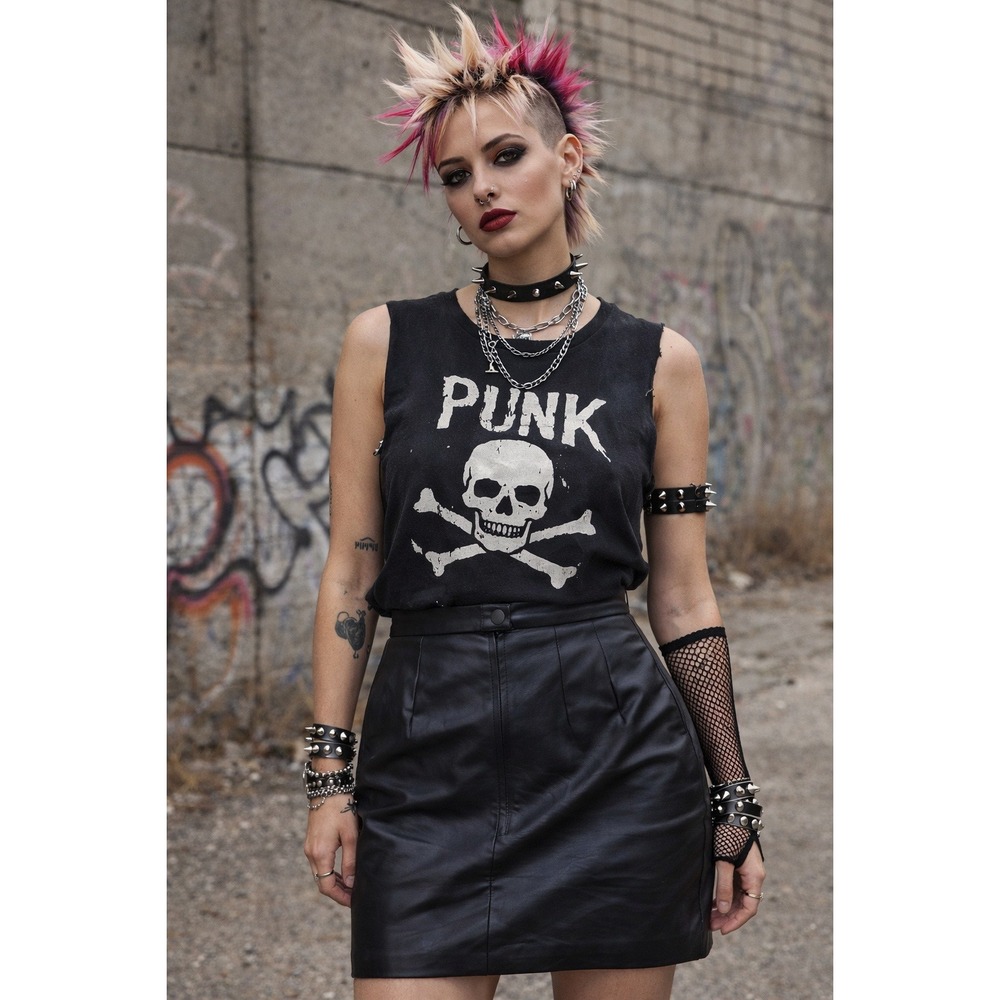 Vintage Black Leather Mini Skirt High Waist Pencil Punk Goth Size 7/8